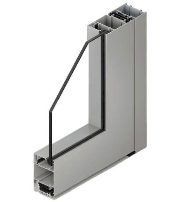 Our hinged aluminium window cut through in 3D: the chambers of the frame and the sash around the double glazing