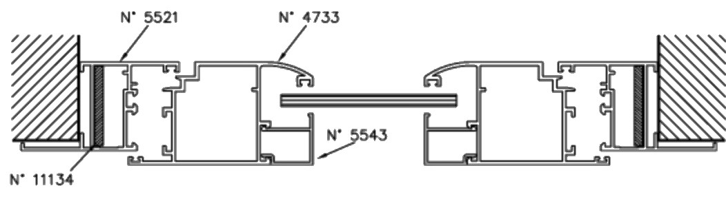 A Sidem 2000 hinged door, cut through: the frame and door profiles around the glass, each with its number